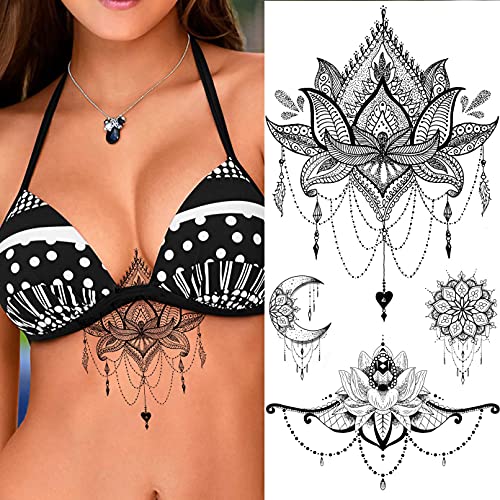LAROI 10 Sheets Black Indian Lace Temporary Tattoos Flower Mandala Flower DreamCatcher Tattoos Temporary Adults Stickers Peony Girlsboys Body Art