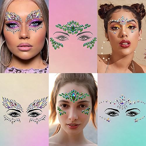 Face Gems For Festivals 8 Pcs Face Jewels Self-Adhesive Glitter Tattoo Sticker For Festivals,Parties,Carnivals Festival Accessories