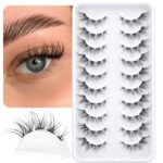 alicrown False Eyelashes Cluster Lashes Natural Look, Wispy Manga Eyelash Extensions Strip Cat Eye Lashes Pack with Clear Band Short Anime Korean