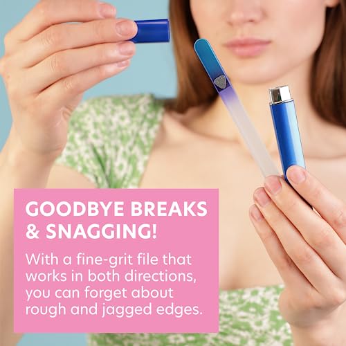 Glass Nail File with Case, Czech Glass Fingernail Files, Manicure Nail File for Natural Nails, Expert Precision Filing + Smooth Finish - Bona Fid