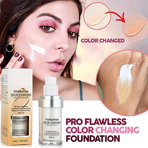 Flawless Colour Changing Foundation Makeup Base Warm Skin Tone Nude Face Moisturizing Liquid Cover Concealer Universal Shade for ALL Skin Makeup(