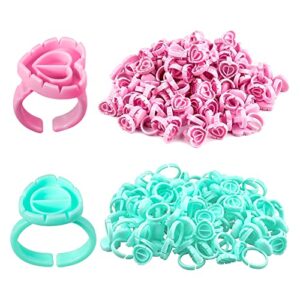 100 pcs Lash Glue Holder, Glue Rings Glue Holder Rings Heart-Shaped Plastic Lash Glue Rings Volume Lashes Grafting False Eyelash Glue Water Cup t