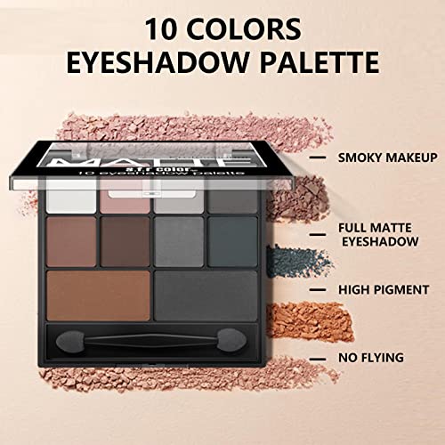 HERBENJOY Eyeshadow Palette Full Matte Pallets 10 Eye Shadow Shades Smokey Makeup Set,Intense Color,Pressed Pigments,With Dual-Ended Applicator B