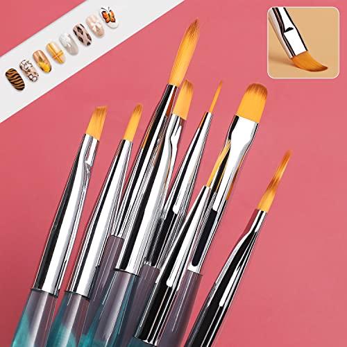 KINGMAS 8Pcs Nail Art Brushes, Nail Gel Polish Painting Brush Drawing Pen, Nail Liner Brush Set for Gel Polish Manicure Salon DIY at Home