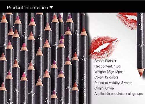 Beteligir Matte Lip Liner Pencil Set - 12 Assorted Colors Natural Lip Makeup Soft Pencils Waterproof and Long Lasting Velvet Lip Liners (01)