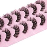 Lashes Natural Look Curly Eye Lashes Strip That Look Like Extensions 16MM Clear Band Fluffy D Curl 3D Short Volume Cat Fake Eyelashes Pack 7 Pair