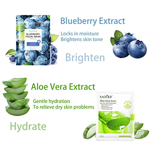 Hydrating Face Mask,Hydrating Moisturising Face Sheet Masks Nourishing Improves Skin Face Care,Face Mask Set for Dehydrated, Dull and Tired Skin,
