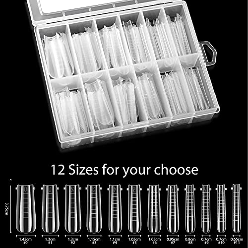 120 Pieces Dual Nail Forms Set Gel Nail Mold Extension Forms Coffin Nail Gel Forms for Acrylic UV Nails Clear with 12 Sizes Scale and Nail Clips