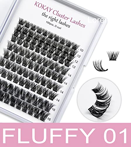 Cluster Lashes 120Pcs 10-16mm Individual Lashes D Curl Professional Lash Extension Kit, DIY False Eyelashes Fluffy Reusable Soft (10-16mm, 120 Cl