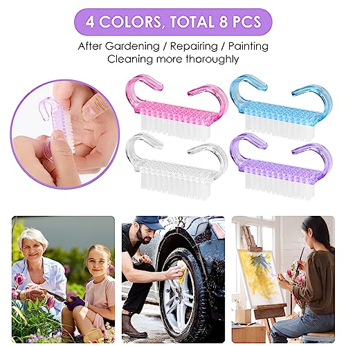 8 Pcs Nail Cleaning Brush with Handle Grip, Fingernail Scrub Cleaning Brushes Manicure Dust Brush Pedicure Scrubbing Tool for Toes and Nails, Hom