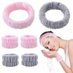 KEYRI 6 Pcs Spa Headband Wrist Washband Set Face Wash Wristband Soft Elastic Headband Wrist Bands for Face Washing Skincare Facial Headband Washi