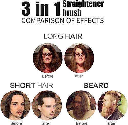 Ceenwes 3 in 1 Professional Beard Straightener with Beard Oil Beard Balm Portable Hair Straightener Brush Perfect Men Gifts for Hair Styling Men’