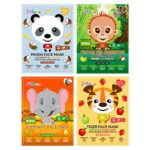 7th Heaven 'Jungle Animals' Kids Pamper Pack - 4 Fun Sheet Face Masks to Soothe and Hydrate Dry Young Skin - Elephant, Tiger, Panda and Orangutan