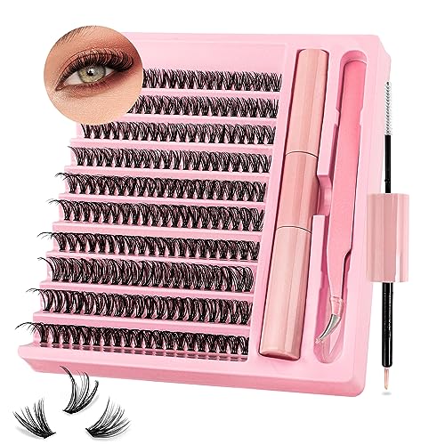 Leipple DIY Lash Extension Kit, Individual Lashes with Lash Glue Bond and Seal, 200 Cluster Lashes 8~16mm Natural Look Lash Clusters False Eyelas