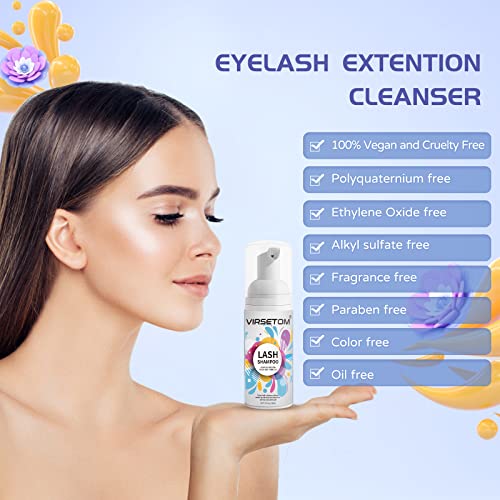 Eyelash Extension Cleanser, Eyelash Extension Shampoo For Eyelashes Cleansing and Extensions, Gentle Lash Shampoo 60ml + Brush + Mascara Wand, Pa