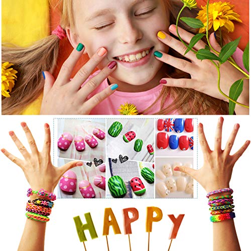 Kalolary 600pcs Kids False Nail, Children Transparent Acrylic Nail Tips Full Cover Short False Nail Kits, Lovely Gift for Kids Little Girls Nail