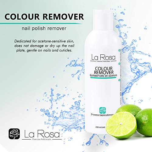 La Rosa ACETONE-FREE Nail Polish Remover, NON-ACETONE remover, quickly removes enamel from natural, gel and acrylic nails, Lemon Aroma (250 ml)