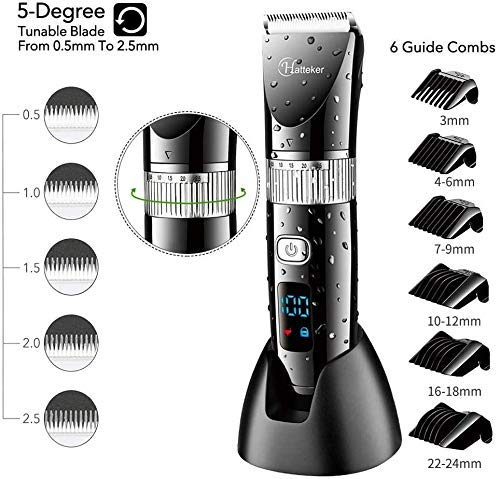 Hatteker Professional Hair Clipper Cordless Clippers Hair Trimmer Beard Shaver Electric Haircut Kit Ceramic Blade Waterproof Rechargeable Battery