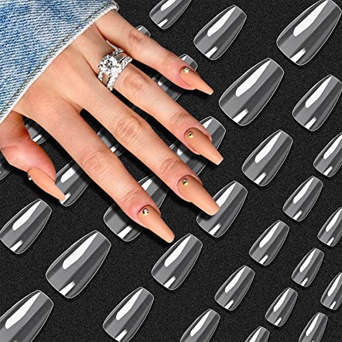 Ballerina Fake Nails 500pcs Clear Acrylic Nails Full Coverage Coffin Artificial Nail Tips Nail Extensions Long Nails 10 Sizes VIVID STELLA