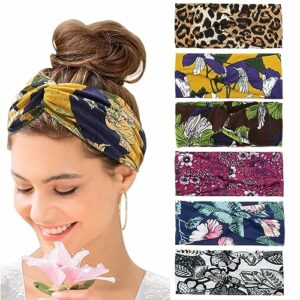 Women's Hair Bands Wide Elastic Soft 6 Pieces Summer Boho Headband Print Hair Accessories Yoga Sports Hairband Multicoloured Thin Headbands (B)