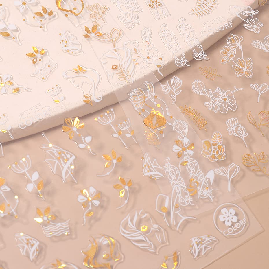 9 Sheets Spring Leaves Nail Art Stickers Decals Self-Adhesive Abstract Face Wings Eye Geometry Flowers Floral Patterns DIY Summer Design Nail Art