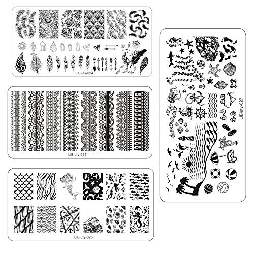 BUDOCI Nail Stamping Kit 12Pcs Nail Template Set Nail Plates Nail Stamping Templates with 2 Stamper 2 Scraper 1 Nail Plate Storage Bag Organizer