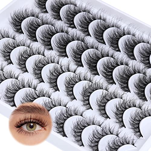 Manga Lashes Natural Look Anime False Eyelashes 20 Pairs Clear Band Individual Wispy Fake Eyelashes Strip Spiky DIY Cluster Lashes Extension C Cu