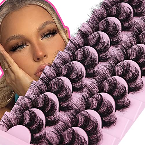 False Eyelashes Fluffy Natural Look 8D 20 mm Long C Curl Strip Eye Lashes Pack 10 Pairs Full Reusable Fake Eyelashes That Look Like Extensions by