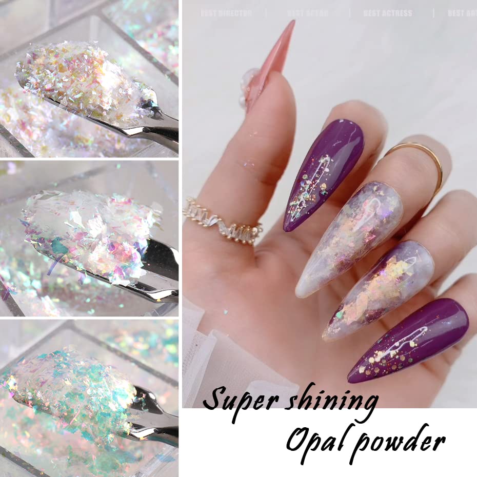 Holographic Nail Art Glitter Iridescent Flakes Nail Foil 12 Grids Mermaid Bright Colorful Star Gradient Ice Slag Nail Sequins Paillettes Summer N