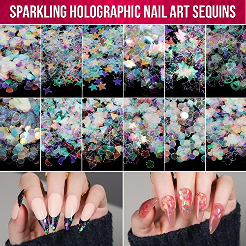 FANDAMEI Nail Starter Kit with Nail Gems - 15pcs Nail Pen Designer + 5pcs Dotting Tool + 10pcs Nail Striping Tape + 12 Boxes Nail Crystals + 12 B