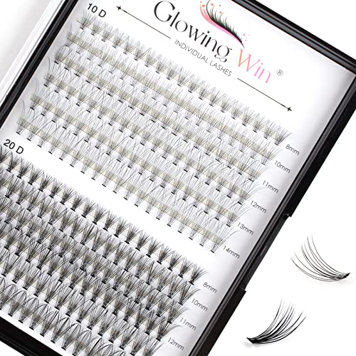 Glowingwin Individual Lashes Cluster Lashes 120 PCS Natural Look False Eyelashes Individual Soft DIY Lash Extensions At Home(20D Mix8-14mm 0.07C