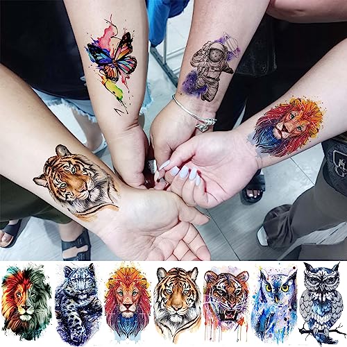 LAROI 55 Sheets Watercolor Temporary Tattoos For Women Men Arm Adults Kids, Waterproof Realistic Temp Water Transfer Tattoo Stickers, Animals Tig