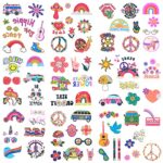 158 Pcs Hippie Temporary Tattoos, Face Tattoos Stickers Love and Peace Rainbow Temporary Tattoos Hippie Tattoos for Kids Women Man Adult Hippie C