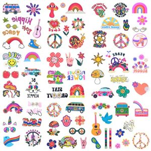 158 Pcs Hippie Temporary Tattoos, Face Tattoos Stickers Love and Peace Rainbow Temporary Tattoos Hippie Tattoos for Kids Women Man Adult Hippie C