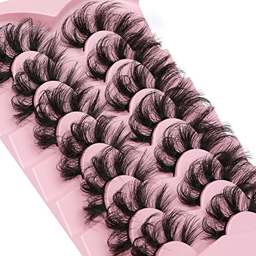 Ruairie False Eyelashes Cat Eye Lashes Fluffy Wispy Natural Eyelashes 20MM False Lashes Pack 8D Dramatic Volume Faux Mink Lashes Strip 7 Pairs