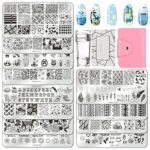 BUDOCI Nail Stamping Kit 12Pcs Nail Template Set Nail Plates Nail Stamping Templates with 2 Stamper 2 Scraper 1 Nail Plate Storage Bag Organizer