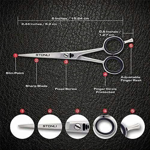 Stonli Hairdressing Scissors for Hair Cutting - Stainless Steel 6 inch Hair Scissors with Sharp Edge Hair Cutting Scissors - Barber Scissors with