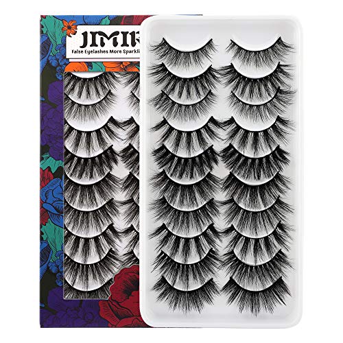 JIMIRE Cat Eye Eyelashes 10 Pairs Fake Eyelashes Fluffy Natural Look False Lashes 14mm Lashes Pack