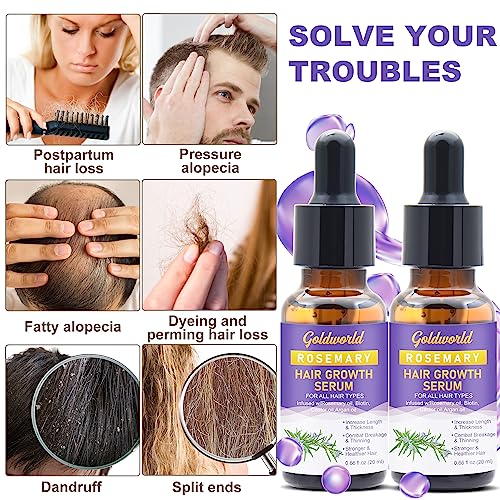 Rosemary Oil for Hair Growth,2 Packs Diluted Rosemary Oil w/Scalp Massager&Ebook,Hair Growth Oil Serum with Castor Oil Biotin Argan Oil for Dry D