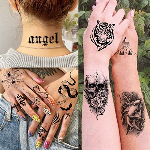 Bilizar 63 Sheets Tribal Wolf Lion Tiger Temporary Tattoos For Men Women Adults, Scary Halloween Skull Gangster Fake Tattoo Stickers Kids, Small