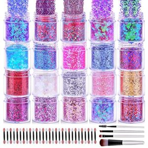 200g Festival Glitter, Cridoz 20 Colors Eye Face Hair Glitter for Body Chunky Craft Glitter Makeup Cosmetic Face Painting Nails Art