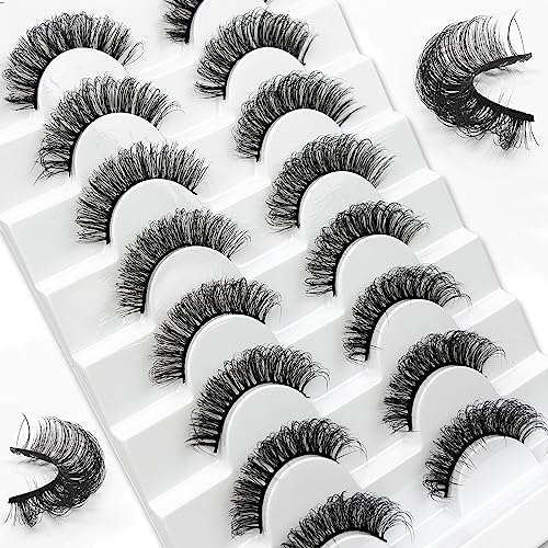 KOKAY False Eyelashes Russian Strip Lashes Faux Mink Lashes 8 Pairs DD Curl, Reusable Fluffy 3D Fake Eyelashes Thick Soft Waterproof for Gift (K0