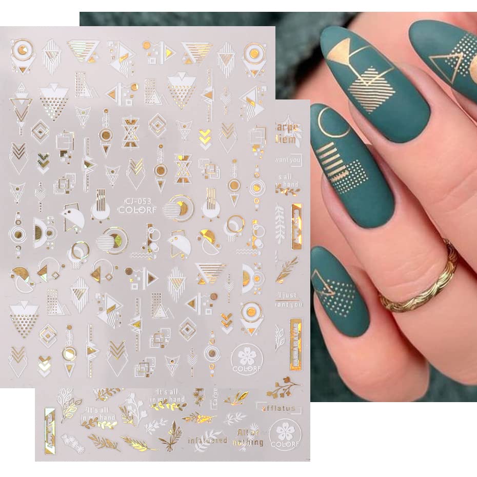 9 Sheets Spring Leaves Nail Art Stickers Decals Self-Adhesive Abstract Face Wings Eye Geometry Flowers Floral Patterns DIY Summer Design Nail Art