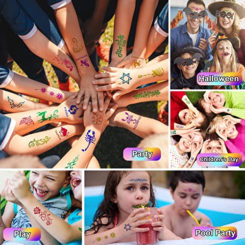 Roizefar Glitter Tattoos for Kids - 35 Colours Glitter Tattoos with 144 Templates, Non-toxic Temporary Glitter Tattoos Kit, Flash Body Make-up fo