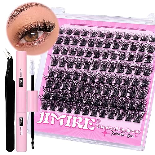 Lash Clusters DIY Eyelash Extension Kit with Bond Seal Tweezers Individual Lashes Kit 10-12-14MM Mixed Length D Curl Wispy 72Pcs Clusters Lashes