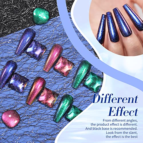 BORN PRETTY Chameleon Nail Polish Set Holographic Glitter Polish Sparkle Shimmer Nail Art Polish with Black Nail Polish Multicolored Nail Art Var