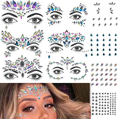 GLARYYEARS Face Gems, 10-Pack Face Jewels Temporary Tattoo Stickers, Face Jewelry Rhinestones Diamonds Crystals, Rave Accessories for Festival Ho