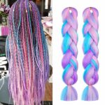 Aomig Braiding Hair Extensions, 2Pcs 4 Tone Colorful Braid Hair Extension, Jumbo Braids Hair Extension Synthetic Wig, Fashion Synthetic Braid Hai