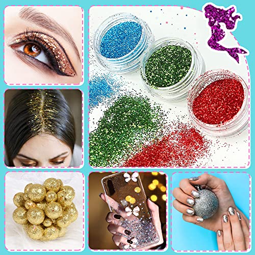 Lubibi Glitter Tattoo Kit, Mermaid Temporary Tattoo For Kids, 6 Tattoo Stickers,12 Colors Glitter,57 Unique Stencils,1 Jewel Sticker, Skin-Friend