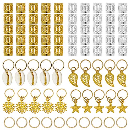 Beayuer 80 Pieces Hair Beads for Braids Hair Jewelry Rings Aluminum Hair Accessories Dreadlocks Metal Hair Cuffs Decorations Pendants for Passion